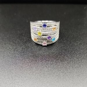 JTV Multicolor Gemstone Rhodium Over Sterling Silver Ring Size 8‎